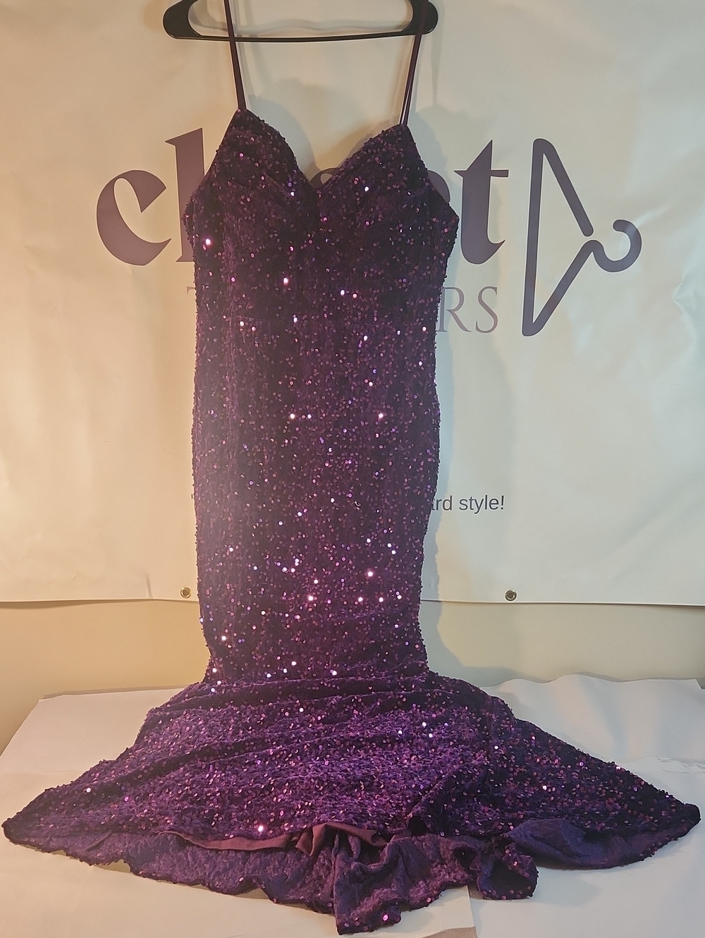 Plum Sequin Spaghetti-Strap Prom Gown
